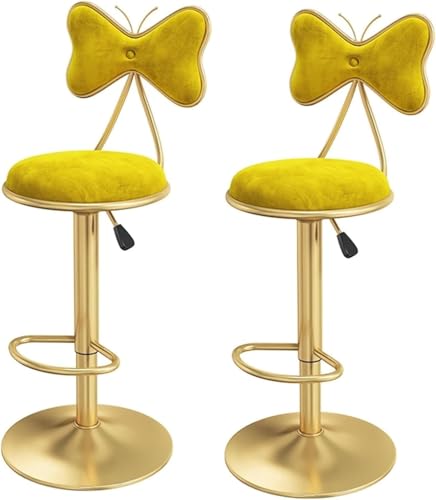 DZYHFCO 2 Stücke Barhocker Aufzug Swivel Insel Hocker, Küche Zähler Hause Esszimmer Stuhl Mit Samt Rückenlehne, Metall Beine (Gelb) von DZYHFCO