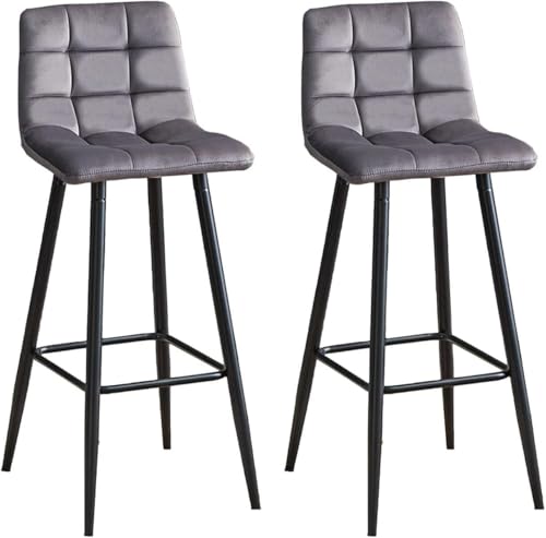 DZYHFCO 2er Set Barhocker Samt Modern Küche Frühstück Esszimmer mit Fußhocker für Zuhause (Graues Kissen, Sitzhöhe 65 cm) von DZYHFCO