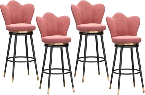 DZYHFCO 360° Barhocker aus Samt mit niedriger Rückenlehne und breitem Kissen, hohe Barhocker, Pubstühle, 4er-Set (Rosa, Höhe 65 cm) von DZYHFCO
