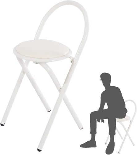 DZYHFCO 45,7 cm faltbarer Küchenstuhl mit Schaumstoffpolsterung, tragbarer Klapphocker mit Rückenlehne für Erwachsene, drinnen (weiß) von DZYHFCO