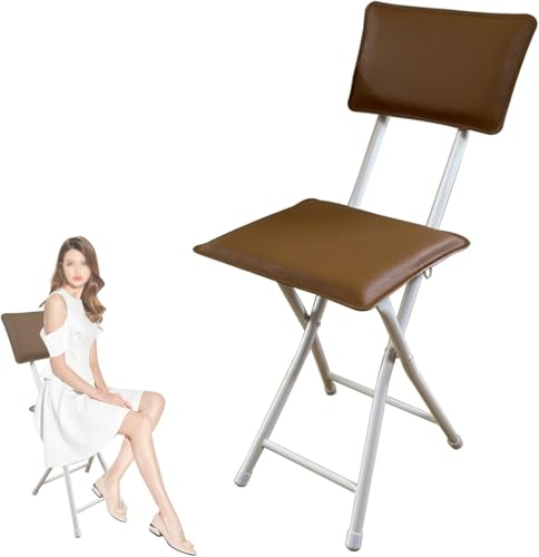 DZYHFCO 45,7 cm gepolsterter Klapphocker, quadratische, bequeme Rückenlehne, Küchenstuhl für Erwachsene mit faltbarem Design (weiß-braun) von DZYHFCO