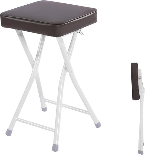 DZYHFCO 48,3 cm rückenfreier, gepolsterter Klapphocker, tragbar, faltbar, Küchenstuhl mit Fußstütze, bequem (braun) von DZYHFCO