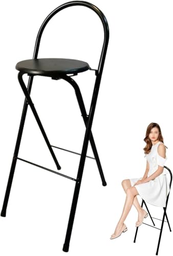 DZYHFCO 61 cm faltbarer Frühstücks-Barhocker mit Rückenlehne, leicht zu verstauen, 76,2 cm tragbarer Klappstuhl für Küche, Schwarz, 65 cm von DZYHFCO