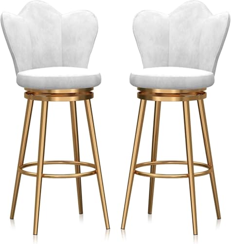 DZYHFCO Barhocker, 2er-Set, 360° drehbar, Barstühle mit Samt gepolstert, Hocker im Industriestil für Küche (Weiß, Sitzhöhe 75 cm) von DZYHFCO