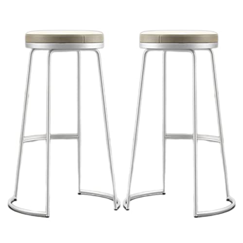 DZYHFCO Barhocker, 2er-Set, Küchentheke, feste Höhe, Metall, Frühstücks-Hochstühle für drinnen und draußen, mit PU-Leder (weiß, 60 cm) von DZYHFCO