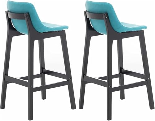DZYHFCO Barhocker, 2er-Set, PU-Leder, Barstuhl mit Rückenlehne, Fußstütze aus Massivholz, für Küche, Bistro, Pub, Blau von DZYHFCO