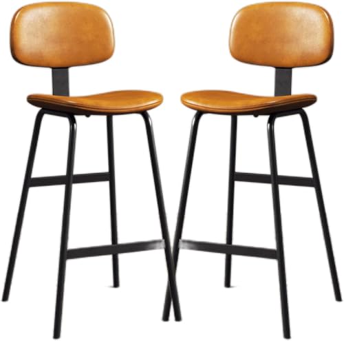 DZYHFCO Barhocker, 2er-Set, Thekenhöhe, industrielles Metall mit PU-Leder, gepolsterte Sitze und Rückenlehne, schwarzes Metall (Orange, Sitzhöhe 75 cm) von DZYHFCO