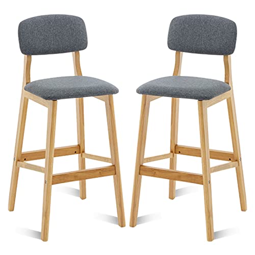 DZYHFCO Barhocker, 2er-Set, industrielle Kneipe aus Holz mit hoher Rückenlehne und Leinenpolsterung, armlose Barhöhe (F,Sitzhöhe 61 cm) von DZYHFCO