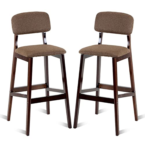 DZYHFCO Barhocker, 2er-Set, industrielle Kneipe aus Holz mit hoher Rückenlehne und Leinenpolsterung, armlose Barhöhe (G, Sitzhöhe 61 cm) von DZYHFCO