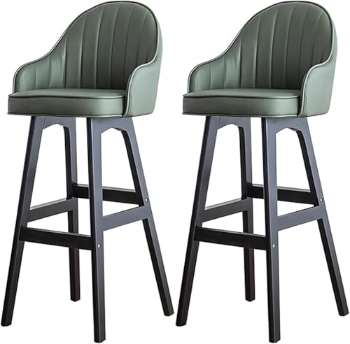 DZYHFCO Barhocker, 2er-Set, mit Rückenlehne und Holzbeinen, Holz, Thekenhöhe, Leder, Frühstücks-Barstuhl für Küche (Grün, 78 cm) von DZYHFCO