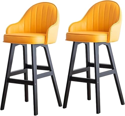 DZYHFCO Barhocker, 2er-Set, mit Rückenlehne und Holzbeinen, Holz, Thekenhöhe, Leder, Frühstücks-Barstuhl für Küche (Orange, 78 cm) von DZYHFCO