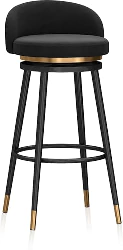 DZYHFCO Barhocker, 360° drehbar, Metallrahmen, hohe Stühle mit Rückenlehnen, Samt, rundes Kissen, Kücheninsel (1 Stück, schwarzes Bein, 65 cm) von DZYHFCO