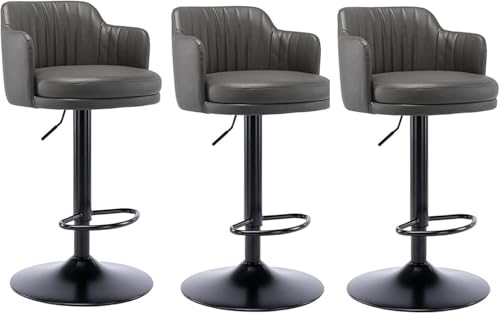 DZYHFCO Barhocker, 3er-Set, mit Rückenlehne, Kücheninsel, Drehstuhl, rund, gepolstert, Sitzhöhe, schwarzes Metall (dunkelgrau) von DZYHFCO