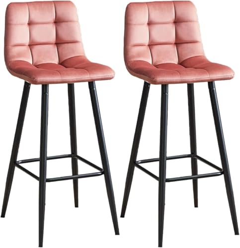 DZYHFCO Barhocker, Esszimmerstuhl, Samt, 2er-Set, moderne Küche, Frühstück, Esszimmer, mit Fußstütze für Zuhause (rosa Kissen, 65 cm Sitzhöhe) von DZYHFCO