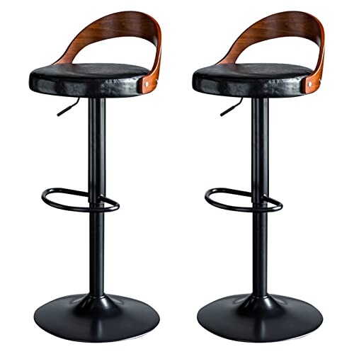 DZYHFCO Barhocker, Leder, verstellbar, hydraulisch, Drehstuhl, rund, Thekenhöhe, 2 Stück, für Esszimmer und Wohnzimmer (schwarz) von DZYHFCO