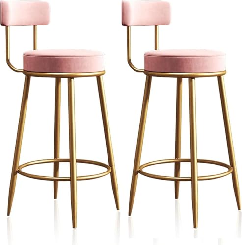 DZYHFCO Barhocker, Samt, Frühstücksbarhocker, 2er-Set, hohle Rückenlehne, Barstühle für Zuhause, Esszimmer, Party, moderner Kücheninselstuhl (Rosa, 75 cm) von DZYHFCO