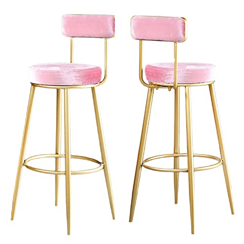 DZYHFCO Barhocker, Samt, gepolsterter Stuhl mit Rückenlehne und Fußstütze, Frühstück, Metall, Küche für Theke, Insel, Haus, Garten (Rosa) von DZYHFCO