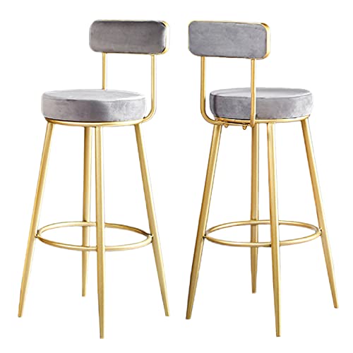 DZYHFCO Barhocker, Samt, gepolsterter Stuhl mit Rückenlehne und Fußstütze, Frühstück, Metall, Küche für Theke, Insel, Haus, Garten (grau) von DZYHFCO
