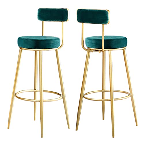 DZYHFCO Barhocker, Samt, gepolsterter Stuhl mit Rückenlehne und Fußstütze, Frühstück, Metall, Küche für Theke, Insel, Haus, Garten (grün) von DZYHFCO