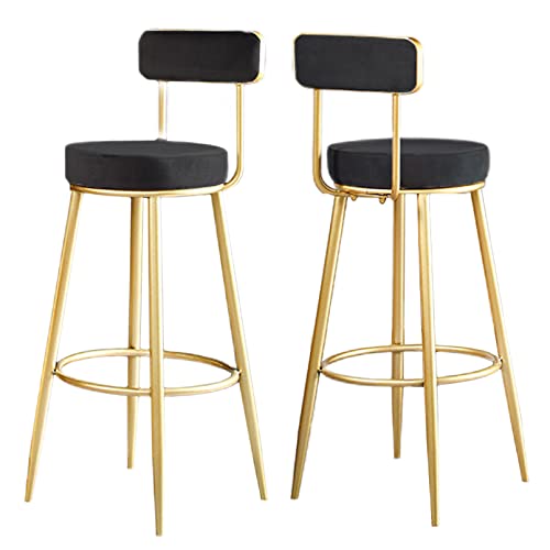 DZYHFCO Barhocker, Samt, gepolsterter Stuhl mit Rückenlehne und Fußstütze, Frühstück, Metall, Küche für Theke, Insel, Haus, Garten (schwarz) von DZYHFCO