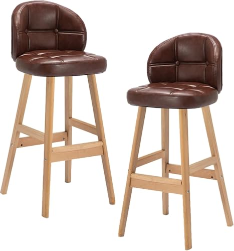 DZYHFCO Barhocker, modern, Thekenhöhe, Kunstleder, gepolstert, mit Rückenlehnen und Holz, ohne Armlehnen, für Küche (Braun B) von DZYHFCO