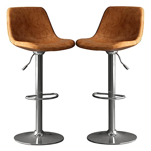 DZYHFCO Barhocker, verstellbar, Drehstühle, Kücheninsel, PU-Leder, gepolstert mit Rückenlehne, Thekenhöhe (braun), 2 Stück von DZYHFCO