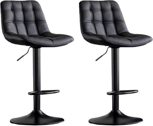 DZYHFCO Barhocker, verstellbar, drehbar, Esszimmerstühle mit Lederpolstersitz, Gasdruckfeder, Metallfuß, Schwarz, 2 Stück von DZYHFCO