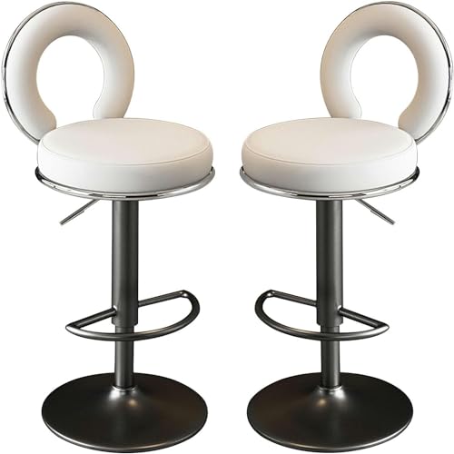 DZYHFCO Barhocker, verstellbar, drehbar, Thekenhöhe mit Rückenlehne, PU-Leder, gepolstert, für Kneipen, armlose Esszimmerstühle (weiß, schwarzer Sockel) von DZYHFCO