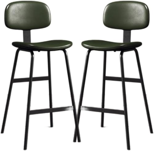 DZYHFCO Barhocker 2er Set Metall Industrie Barhocker mit Sitz und Rückenlehne gepolstert aus PU-Leder Metall Schwarz (Grün, Sitzhöhe 75 cm) von DZYHFCO