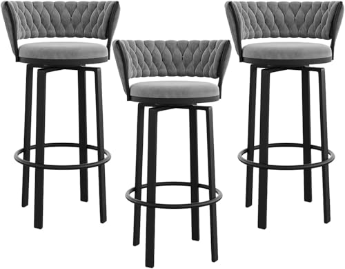 DZYHFCO Barhocker HerfsT Velvet 3er Set, 75cm Drehgelenk mit gewebter Rückenlehne und Fußstütze von DZYHFCO