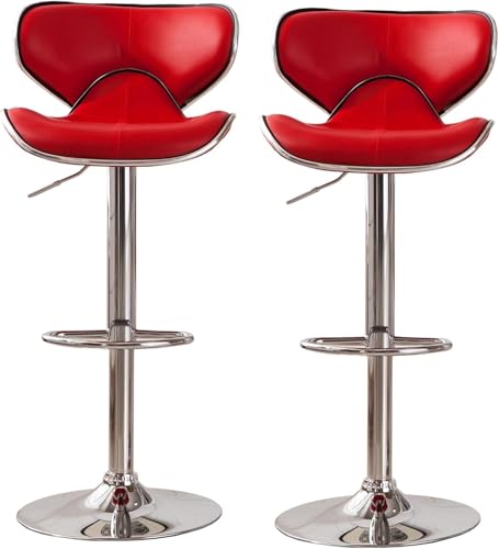 DZYHFCO Barhocker Höhenverstellbarer Drehstuhl Einfache Montage Einkaufsstuhl 360° drehbare Barstühle 2er Set (Rot) von DZYHFCO
