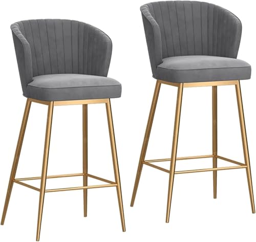 DZYHFCO Barhocker Metall Barhocker 2er Set Samt Sitz Gebogene Rückenlehne Hochstuhl Modern Home Küche Esszimmer Barhocker (Grau, 75 cm) von DZYHFCO