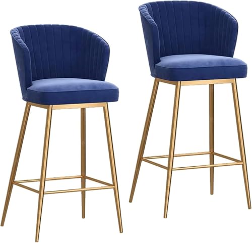DZYHFCO Barhocker aus Metall, 2er-Set, Samt-Sitz, gebogene Rückenlehne, Hochstuhl, moderne Zuhause, Küche, Esszimmer, Barhocker (Blau, 75 cm) von DZYHFCO