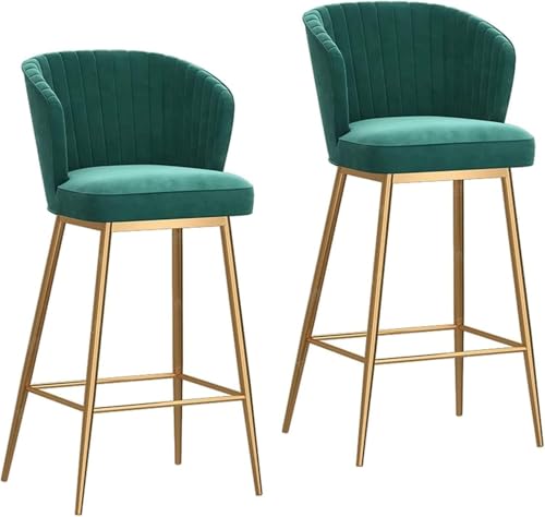 DZYHFCO Barhocker aus Metall, 2er-Set, Samt-Sitz, gebogene Rückenlehne, Hochstuhl, moderne Zuhause, Küche, Esszimmer, Barhocker (Grün, 65 cm) von DZYHFCO