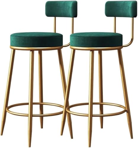 DZYHFCO Barhocker aus Samt, 2er-Set, Thekenhöhe mit Rückenlehne, runde rosa Theke und goldfarbene Metallbeine, Küche (Grün, 75 cm) von DZYHFCO