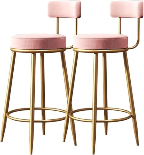 DZYHFCO Barhocker aus Samt, 2er-Set, Thekenhöhe mit Rückenlehne, runder rosa Theke und goldfarbenen Metallbeinen, Rosa, 65 cm DZYHFCO Barhocker aus Samt, 2er-Set, Thekenhöhe mit Rückenlehne, runder rosa Theke und goldfarbenen Metallbeinen, Rosa, 65 cm von DZYHFCO
