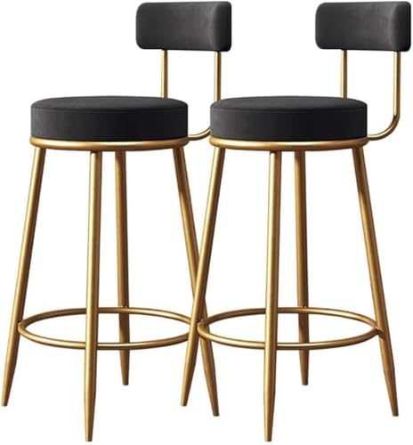DZYHFCO Barhocker aus Samt, 2er-Set, Thekenhöhe mit Rückenlehne, runder rosa Theke und goldfarbenen Metallbeinen, Schwarz, 75 cm DZYHFCO Barhocker aus Samt, 2er-Set, Thekenhöhe mit Rückenlehne, runder rosa Theke und goldfarbenen Metallbeinen, Schwarz, 75 cm von DZYHFCO