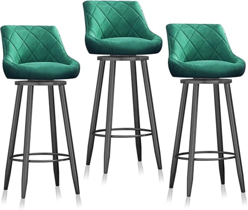 DZYHFCO Barhocker aus Samt, drehbar, 3 Stück, Thekenhöhe mit Rückenlehne, rosa Samt, Küche, Insel, Kneipe (grün, 65 cm, 3 schwarze Beine) von DZYHFCO
