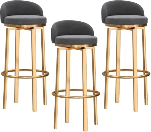 DZYHFCO Barhocker aus Samt, drehbar, 360° drehbar, Barhöhe mit goldfarbenen Metallbeinen, niedriges Design, Küche (Grau, 75 cm) von DZYHFCO