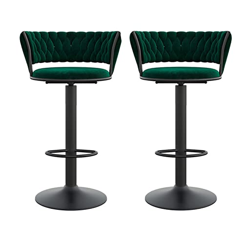 DZYHFCO Barhocker aus Samt, moderne Thekenstühle mit gewebter Rückenlehne, höhenverstellbar, stilvolles Essen (Grün, schwarze Beine), 2 Stück von DZYHFCO