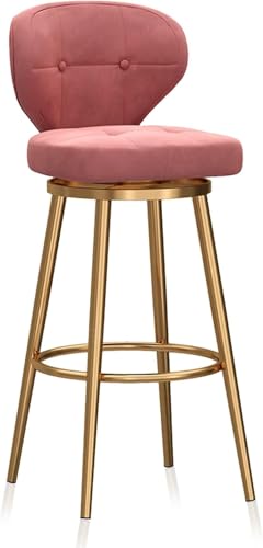 DZYHFCO Barhocker aus Samt mit Rückenlehne, gepolstert, Küchentheke, Höhe, 1 Stück, Esszimmerstühle (Rosa, goldfarbenes Bein, 65 cm) von DZYHFCO