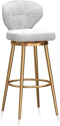 DZYHFCO Barhocker aus Samt mit Rückenlehne, gepolstert, Küchentheke, Höhe, 1 Stück, Esszimmerstühle (Weiß, goldfarbenes Bein, 65 cm) von DZYHFCO