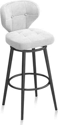 DZYHFCO Barhocker aus Samt mit Rückenlehne, gepolstert, Küchentheke, Höhe, 1 Stück, Esszimmerstühle (weiß, schwarzes Bein 65 cm) von DZYHFCO