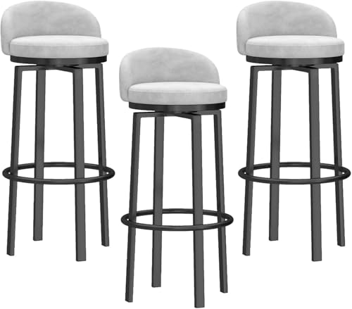 DZYHFCO Barhocker mit Thekenhöhe 65 cm, 3 Stück, Samtstoff, gepolsterte Barhocker mit niedriger Rückenlehne, Metallstange (weiß, Höhe 75 cm) von DZYHFCO