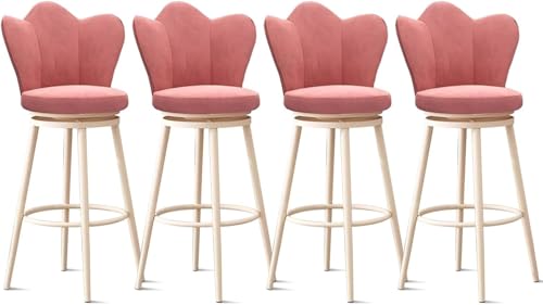 DZYHFCO Barstühle, 4er-Set, Thekenhöhe, 360° drehbar, mit Metallbeinen und Fußstütze, breit und bequem (Rosa, 65 cm) von DZYHFCO