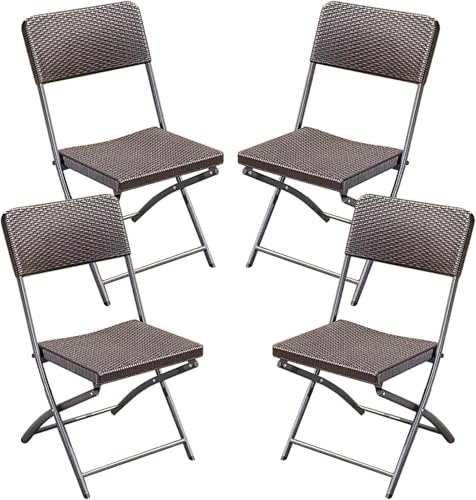 DZYHFCO DUANZEYUQA 4 Stück Terrassen-Rattan-Esszimmerstühle, zusammenklappbar, mit rostfreien Stahlrahmen, tragbare Terrasse von DZYHFCO