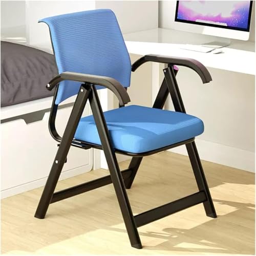DZYHFCO DUANZEYUQA Ergonomischer Büro-Schreibtischstuhl mit mittlerer Rückenlehne, gepolstertem Tablet-Arm und gepolstertem Stoffsitz, stapelbar, Esszimmer (blau) von DZYHFCO