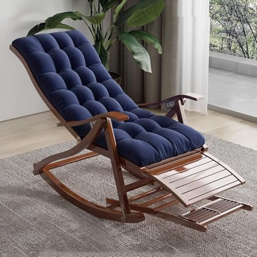 DZYHFCO DUANZEYUQA Gepolsterter Schaukelstuhl, zusammenklappbar, bequem, mit Fußstütze und weich gepolsterter Terrassen-Lounge (Blau, A) von DZYHFCO