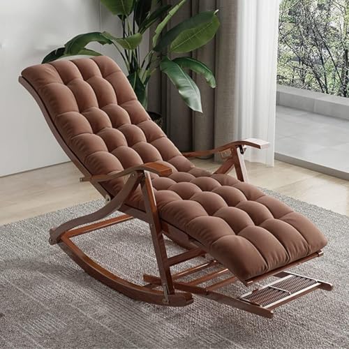 DZYHFCO DUANZEYUQA Gepolsterter Schaukelstuhl, zusammenklappbar, bequem, mit Fußstütze und weich gepolsterter Terrassen-Lounge (Braun, B) von DZYHFCO