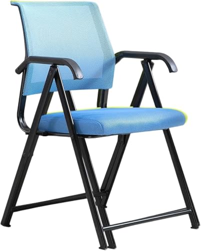 DZYHFCO DUANZEYUQA Klappbarer Bürostuhl mit ergonomischer Netz-Rückenlehne und gepolstertem Sitz, faltbarer Schreibtischstuhl mit Armlehnen (blau) von DZYHFCO